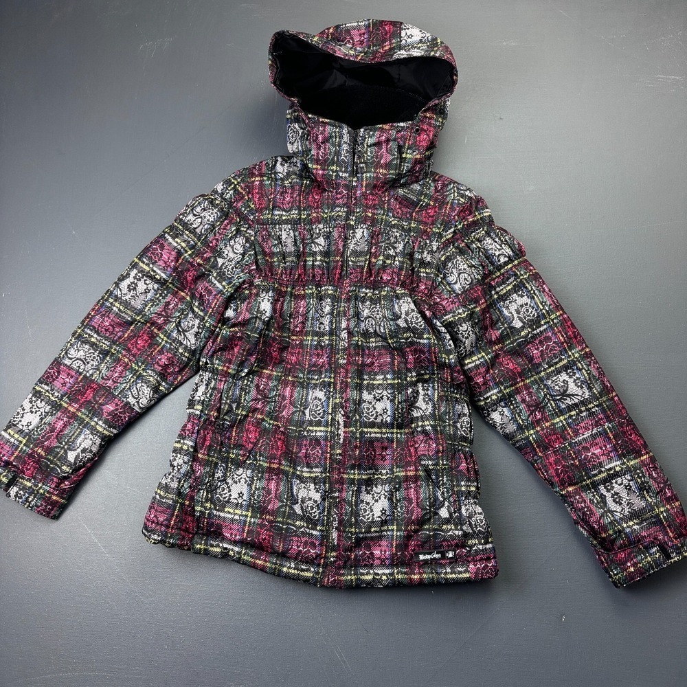 Body Glove Jacket Girls 12 Plaid Black Hooded Insulated Waterproof Snow Ski Coat